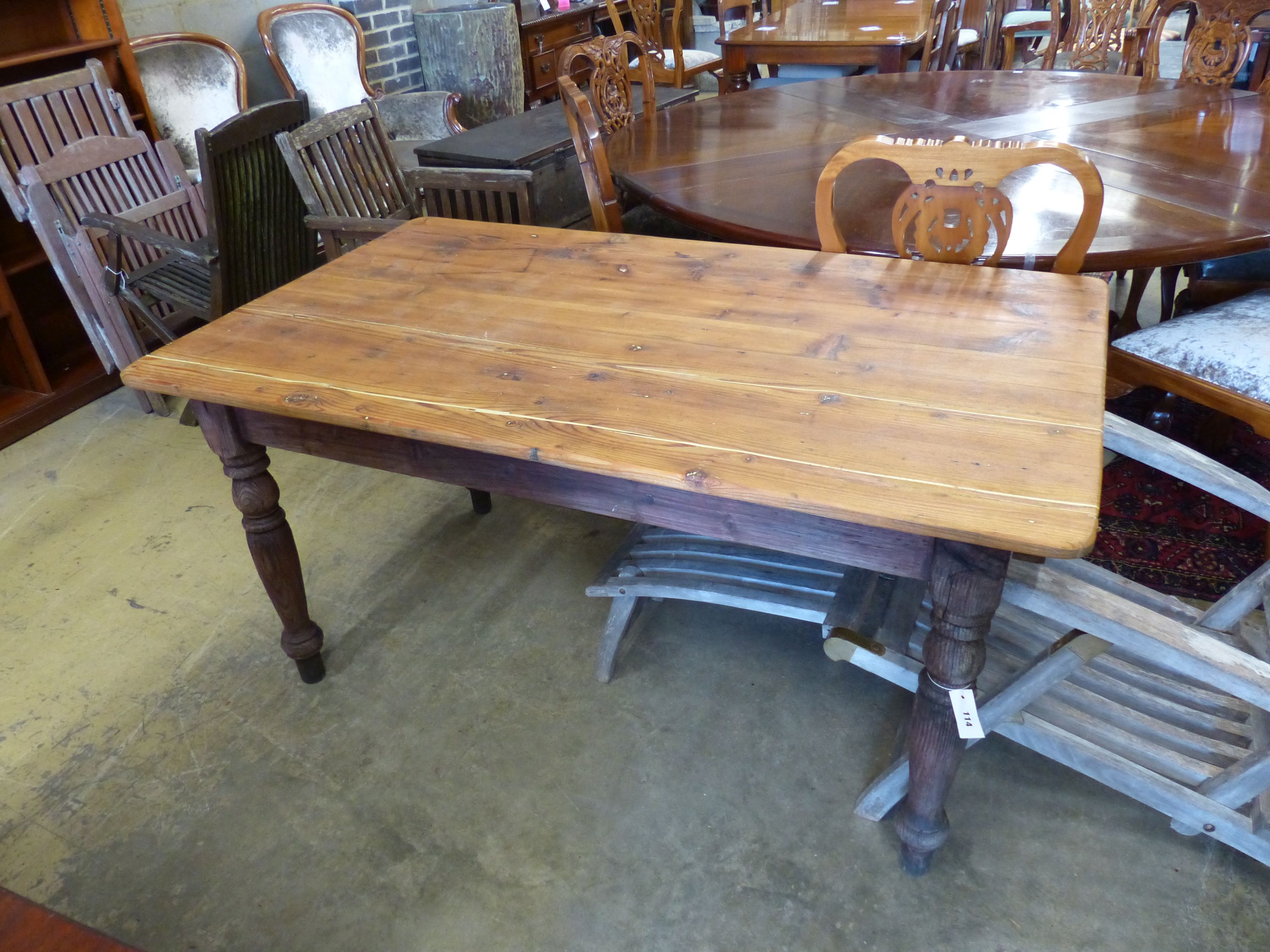 A Victorian rectangular pine kitchen table, width 156cm, depth 93cm, height 78cm